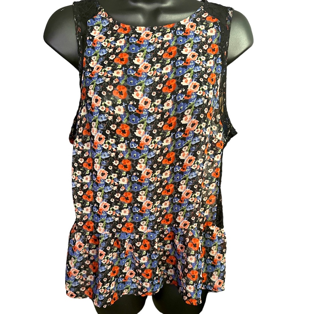 PINS AND NEEDLES Women’s Floral Sheer Sleeveless Top with Lace Detail